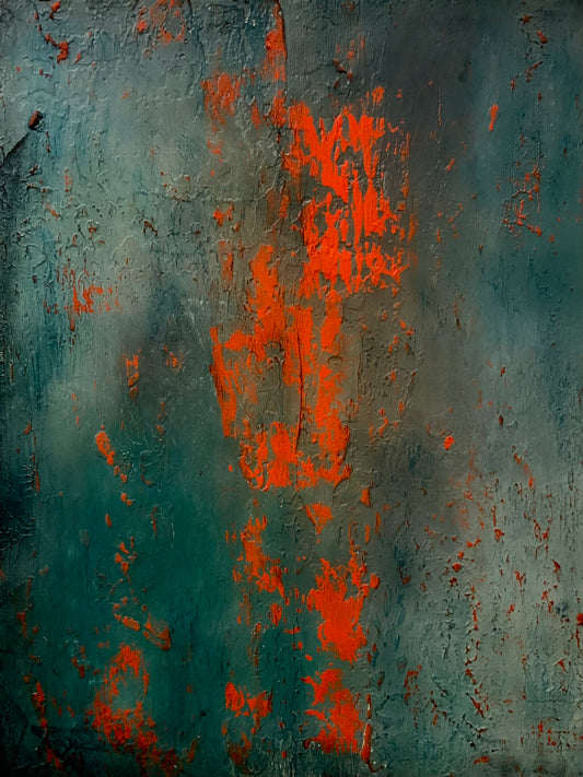 Layers of Blue and Burnt Orange I — Original Mixed Media Painting I One of a Kind