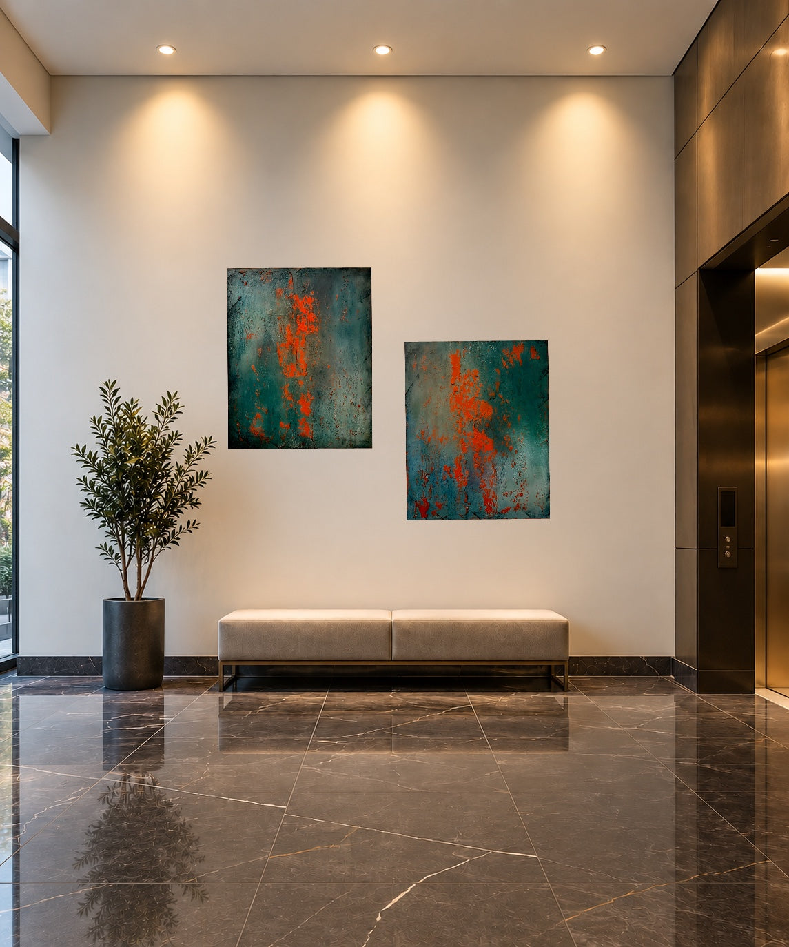 Layers of Blue and Burnt Orange I — Original Mixed Media Painting I One of a Kind