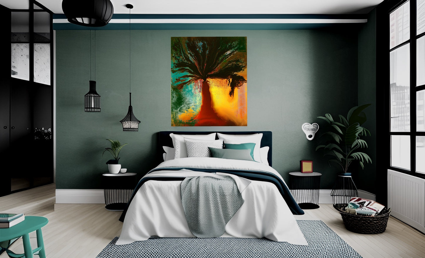 Sunset Solace and the Majestic Tree - Happy Art Print