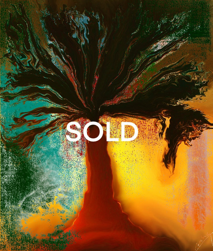 Sunset Solace and the Majestic Tree - Happy Art Print