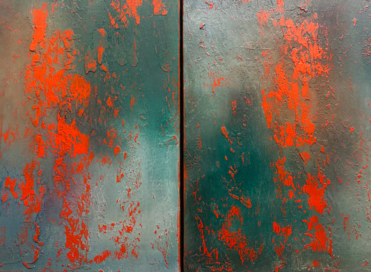 Layers of Blue and Burnt Orange I & II — Original Diptych | One of a Kind