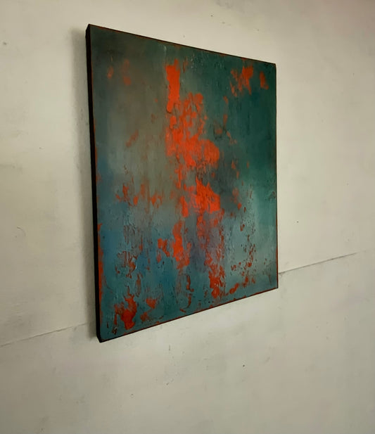 Layers of Blue and Burnt Orange II — Original Mixed Media Painting I One of a Kind