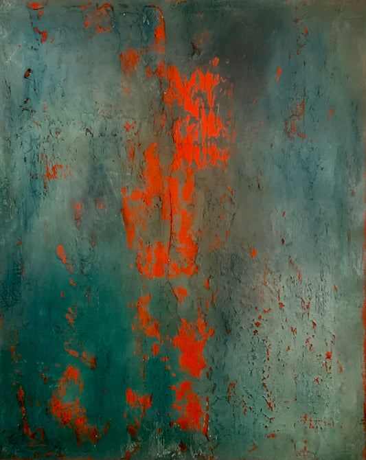 Layers of Blue and Burnt Orange I — Original Mixed Media Painting I One of a Kind