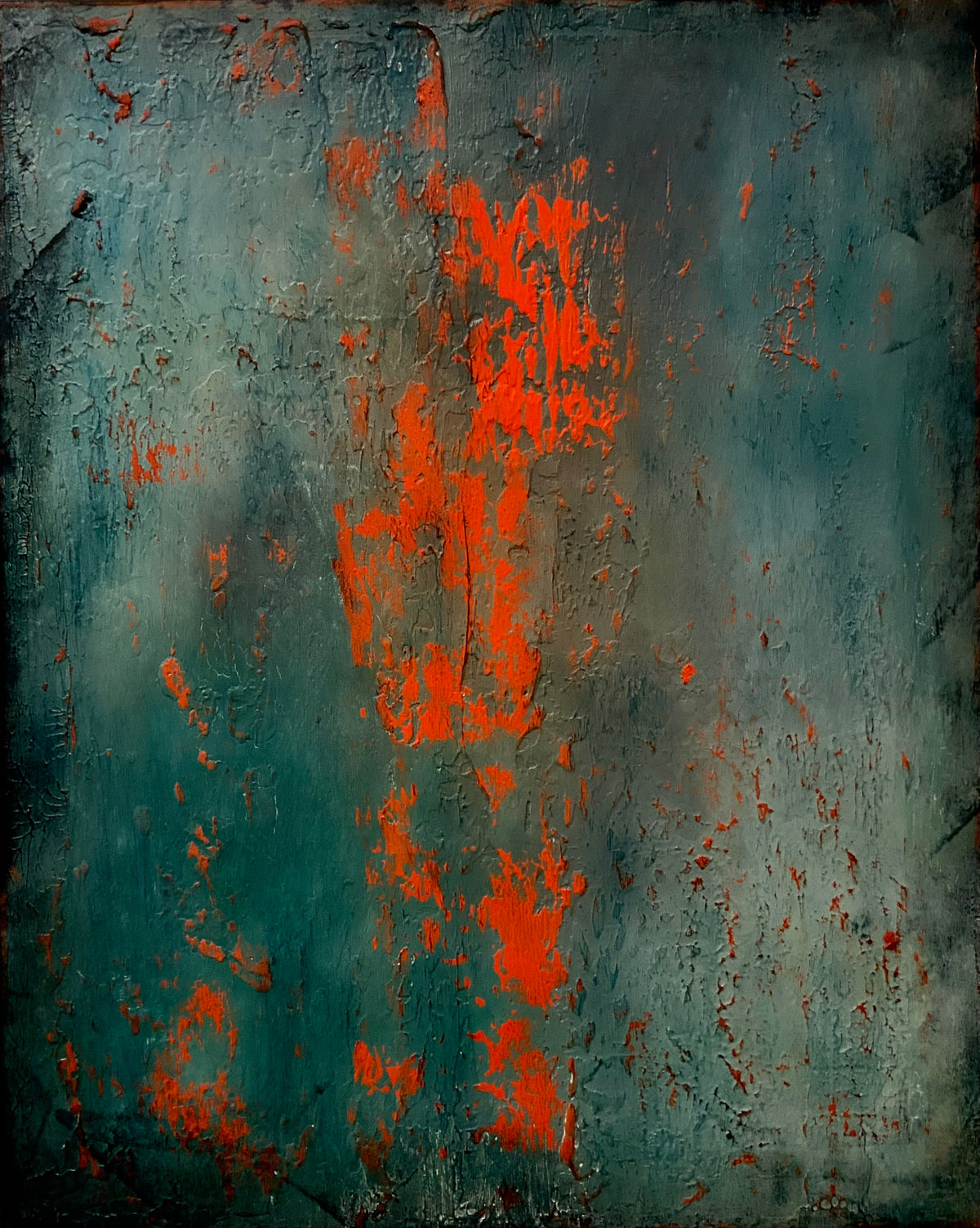 Layers of Blue and Burnt Orange I — Original Mixed Media Painting I One of a Kind