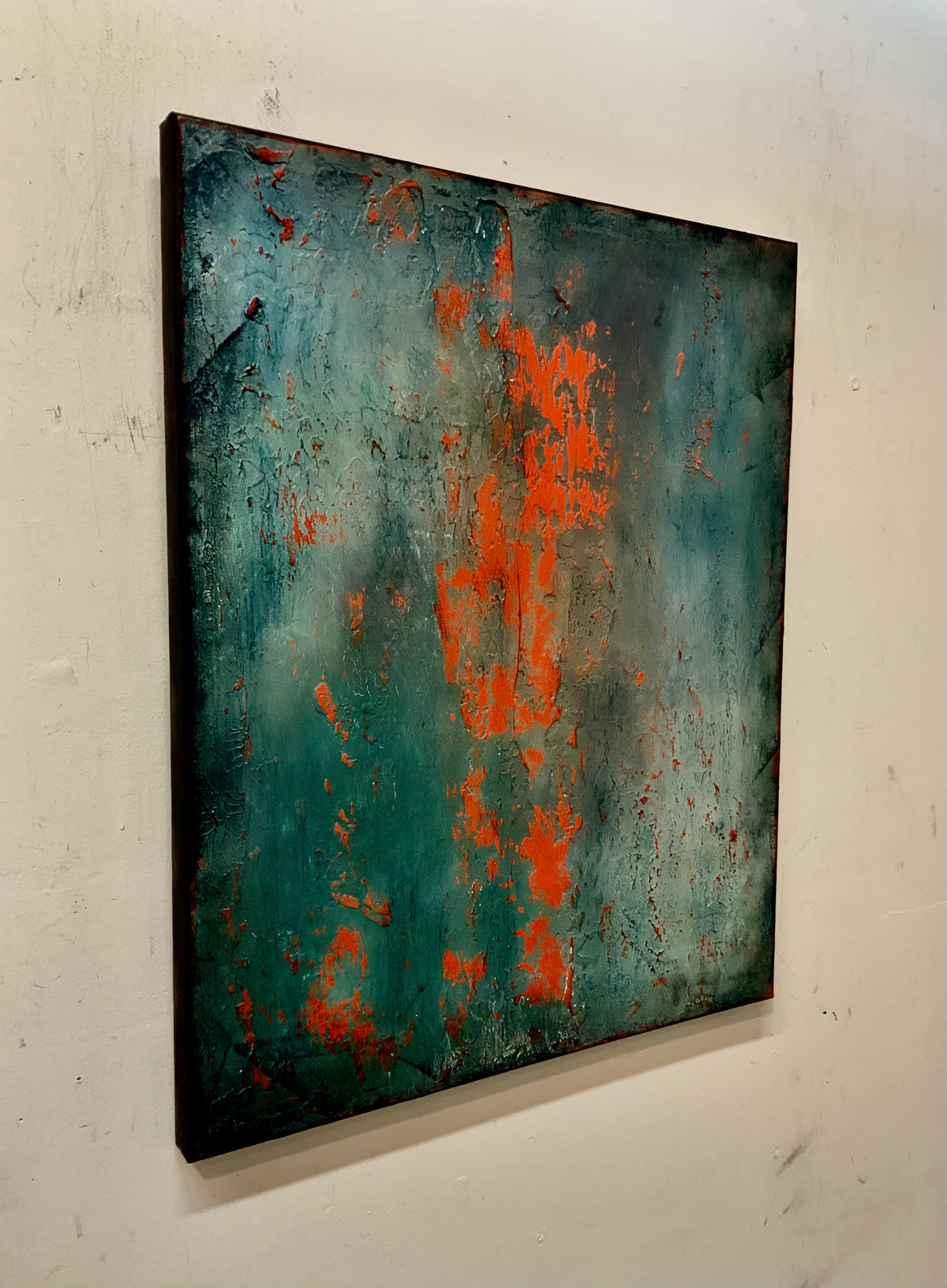 Layers of Blue and Burnt Orange I — Original Mixed Media Painting I One of a Kind