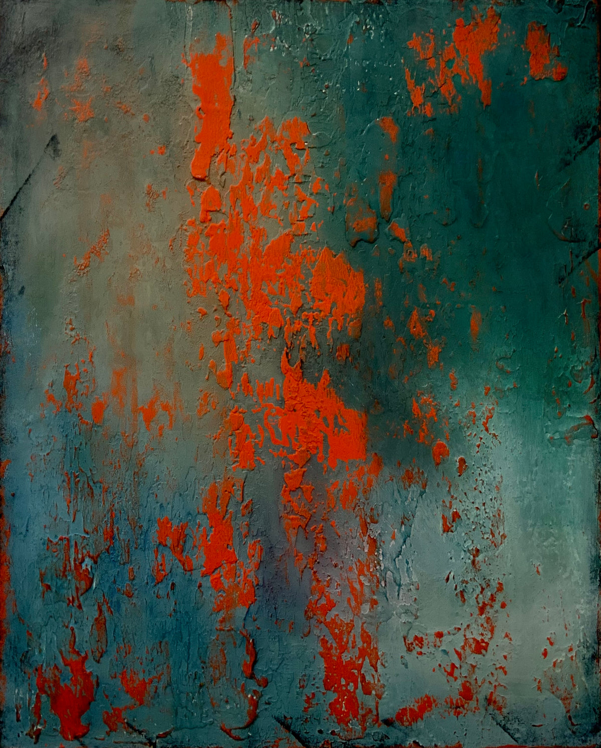 Layers of Blue and Burnt Orange II — Original Mixed Media Painting I One of a Kind