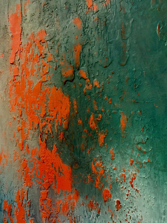 Layers of Blue and Burnt Orange II — Original Mixed Media Painting I One of a Kind