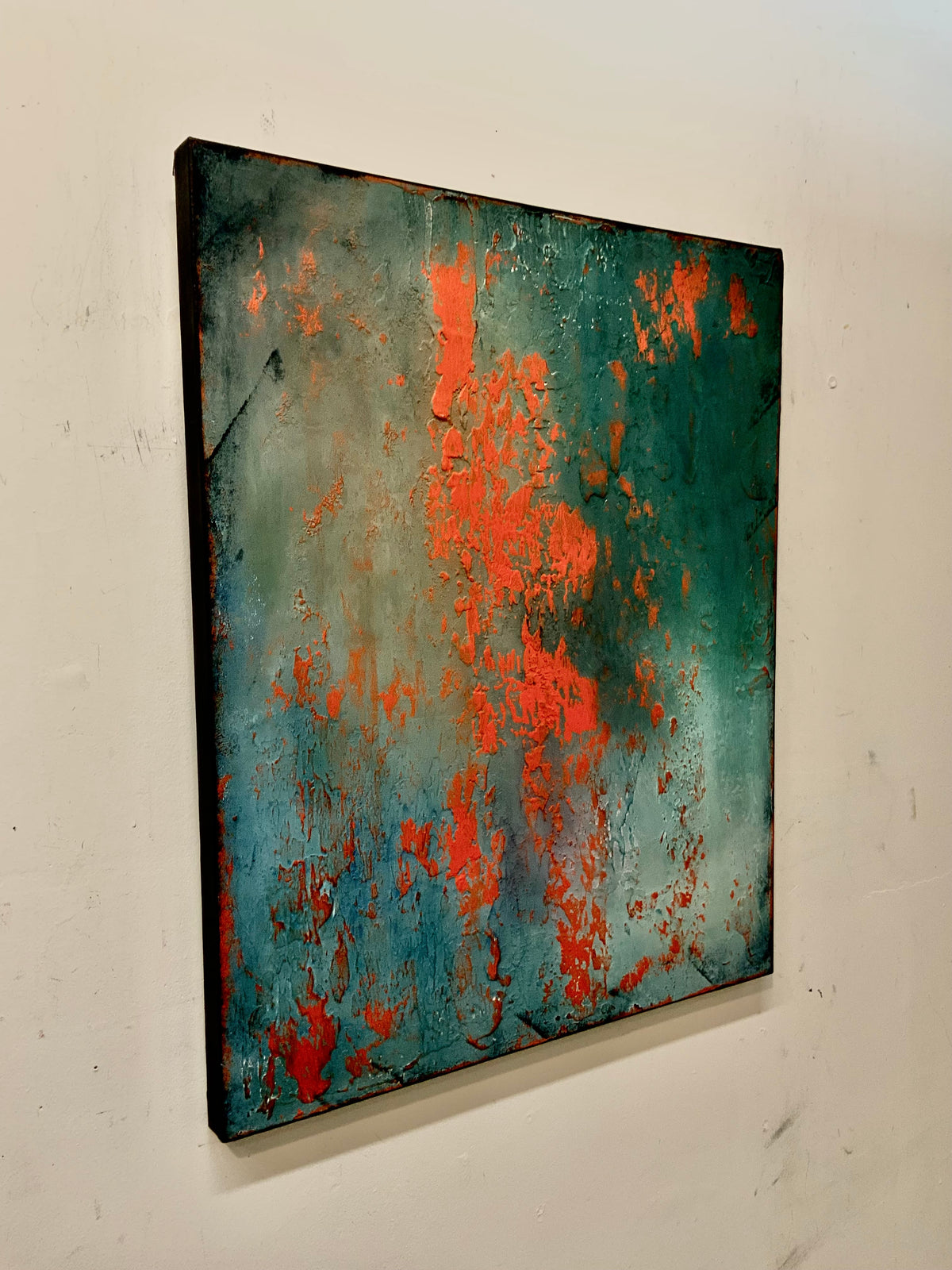 Layers of Blue and Burnt Orange II — Original Mixed Media Painting I One of a Kind