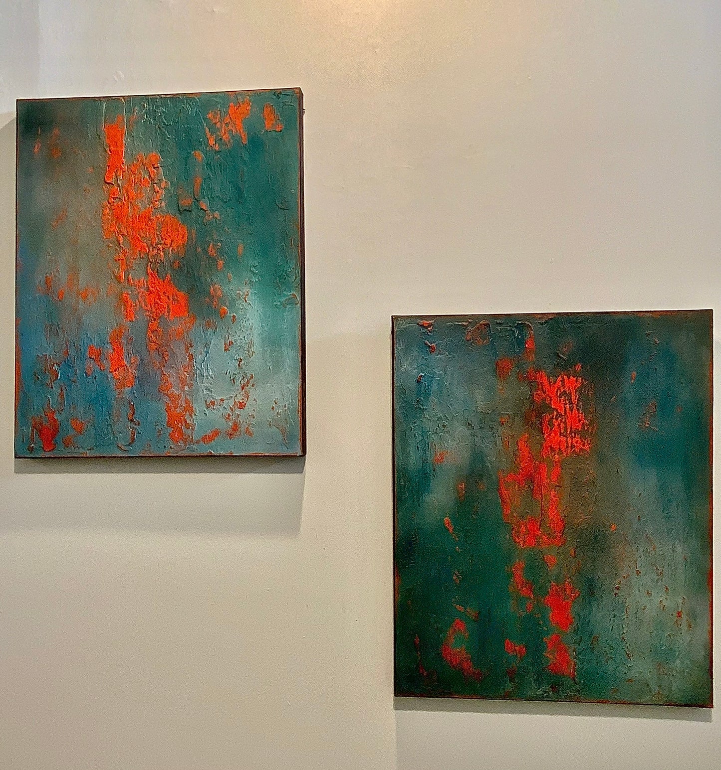 Layers of Blue and Burnt Orange I & II — Original Diptych | One of a Kind