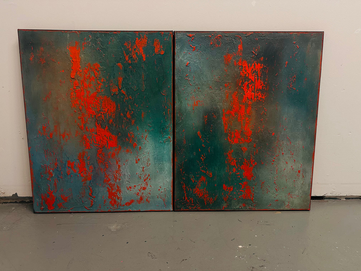 Layers of Blue and Burnt Orange I & II — Original Diptych