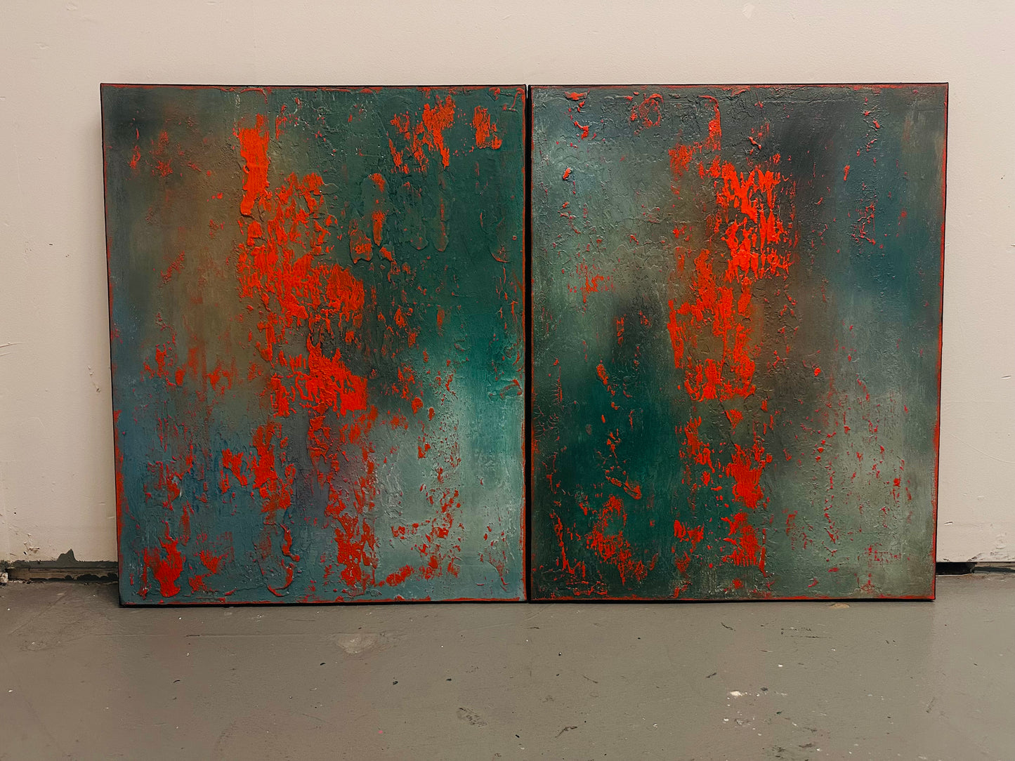 Layers of Blue and Burnt Orange I & II — Original Diptych