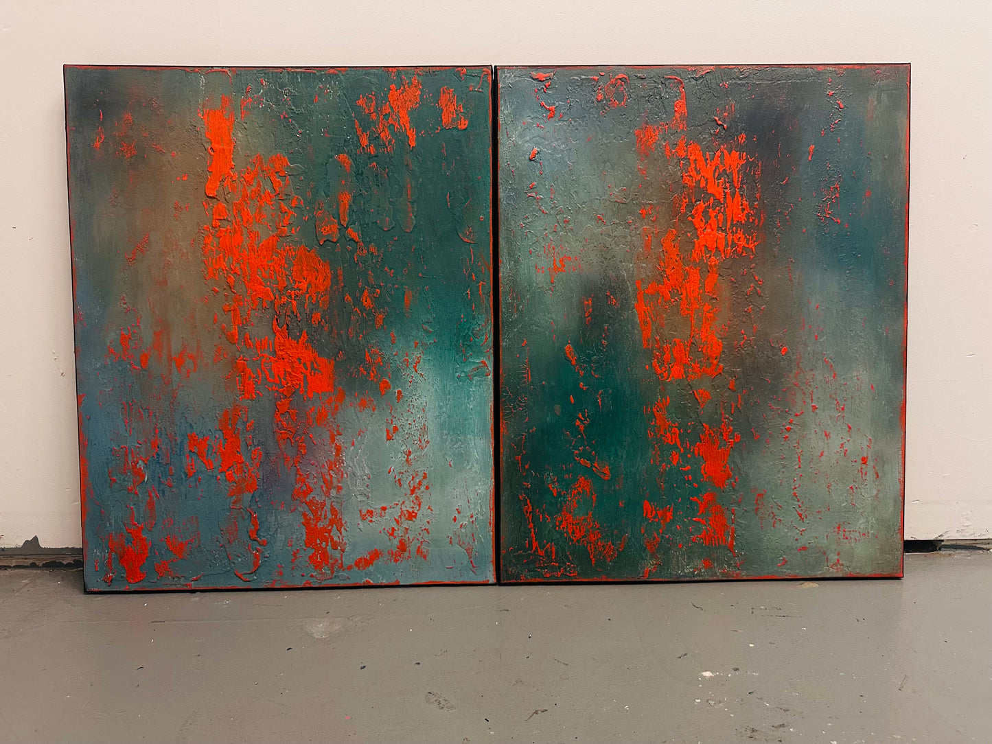 Layers of Blue and Burnt Orange I & II — Original Diptych