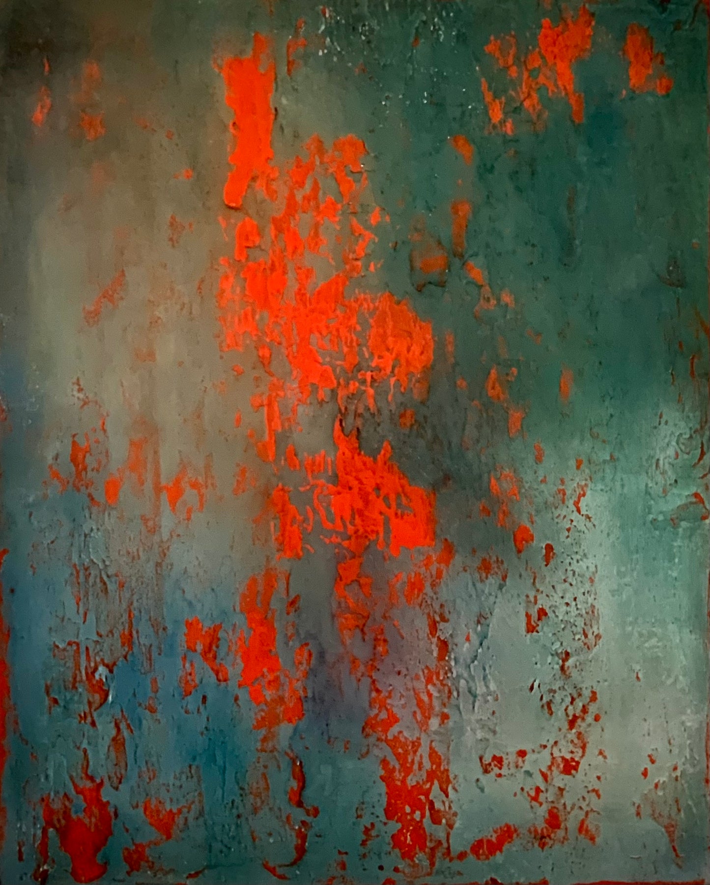 Layers of Blue and Burnt Orange II — Original Mixed Media Painting I One of a Kind