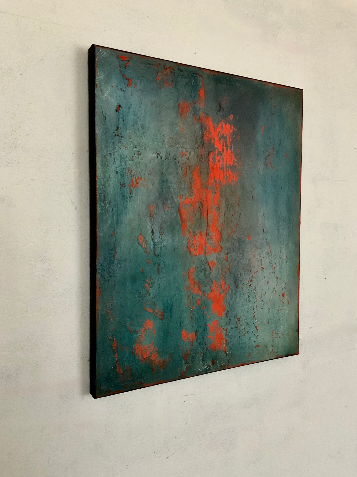 Layers of Blue and Burnt Orange I — Original Mixed Media Painting I One of a Kind