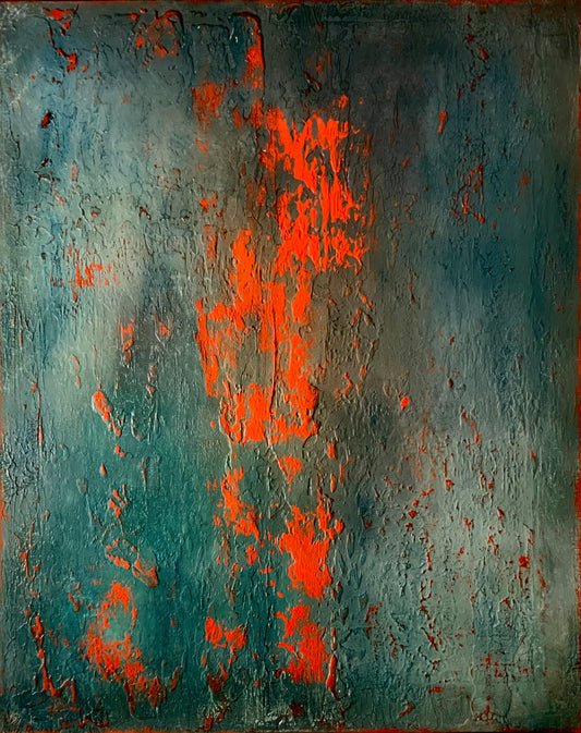 Layers of Blue and Burnt Orange I — Original Mixed Media Painting I One of a Kind