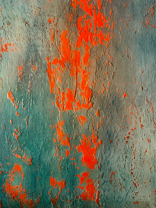 Layers of Blue and Burnt Orange I — Original Mixed Media Painting I One of a Kind