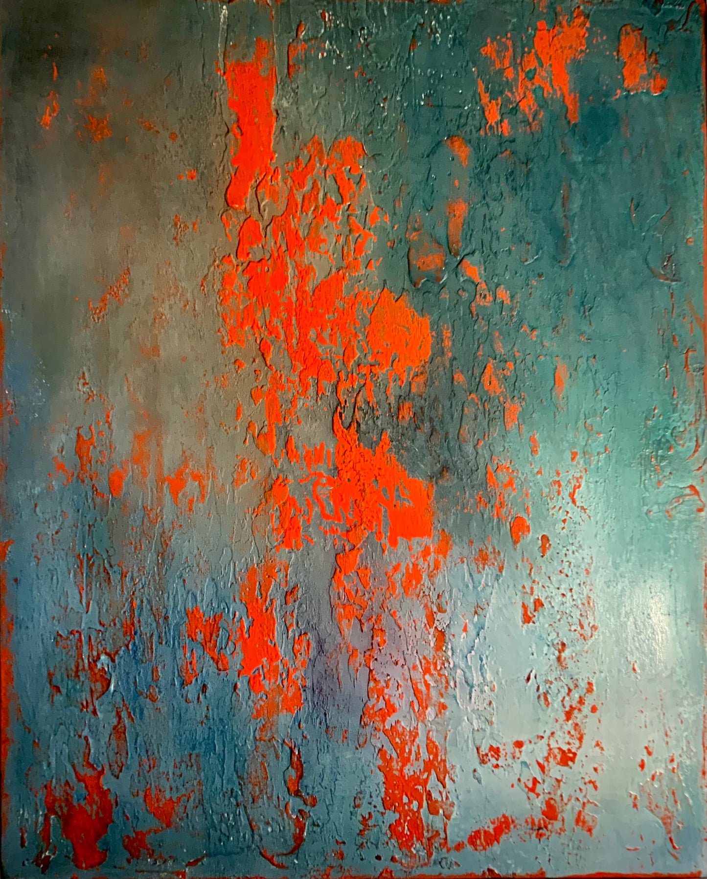 Layers of Blue and Burnt Orange II — Original Mixed Media Painting I One of a Kind