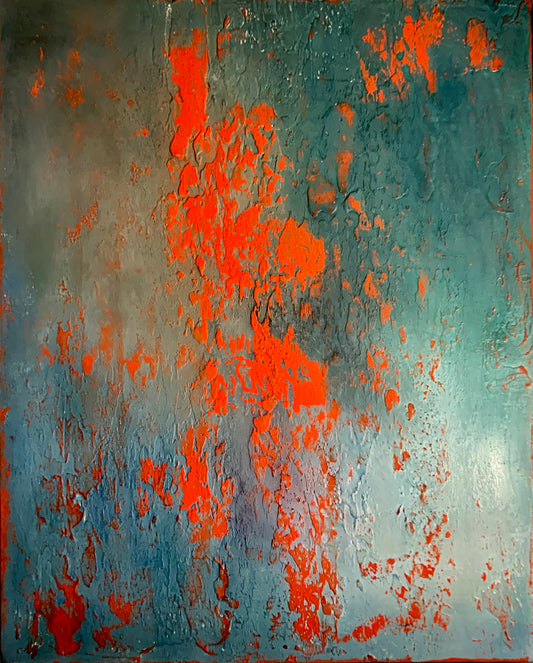 Layers of Blue and Burnt Orange II — Original Mixed Media Painting I One of a Kind