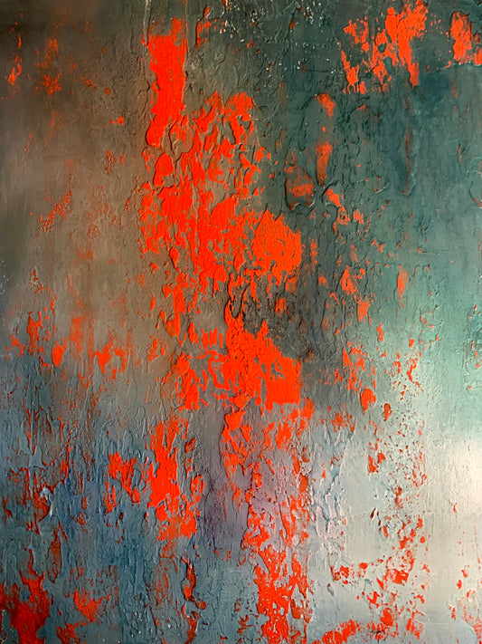 Layers of Blue and Burnt Orange II — Original Mixed Media Painting I One of a Kind