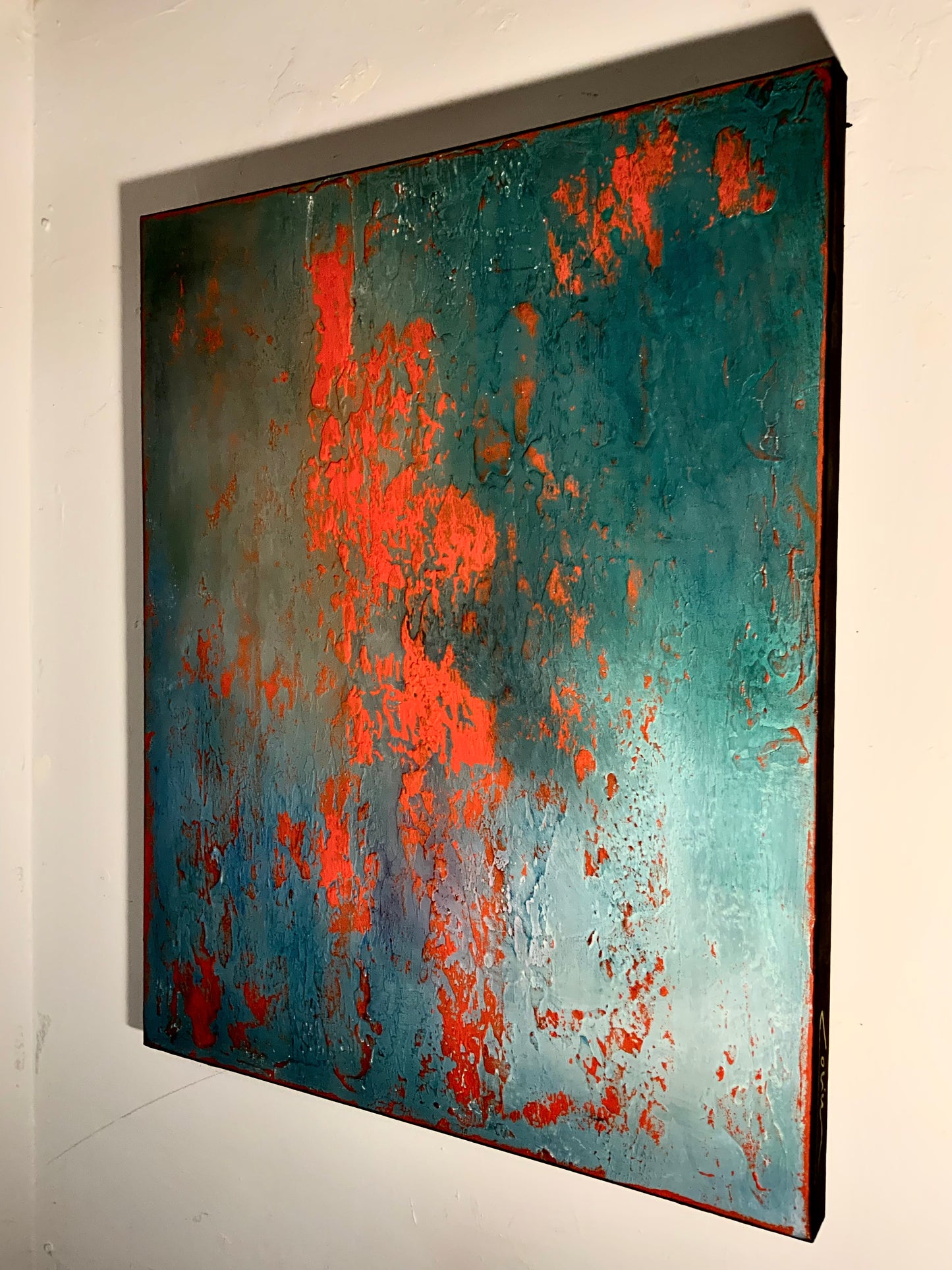 Layers of Blue and Burnt Orange II — Original Mixed Media Painting I One of a Kind